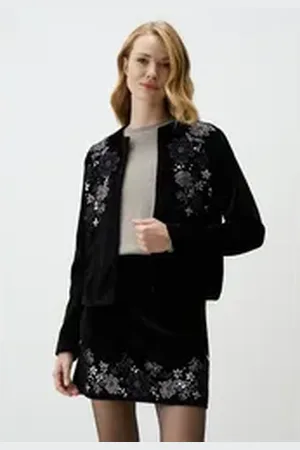 Jimmy Key Minirock Stilvoller Schwarzer Rock Mit Blumendetails schwarz L