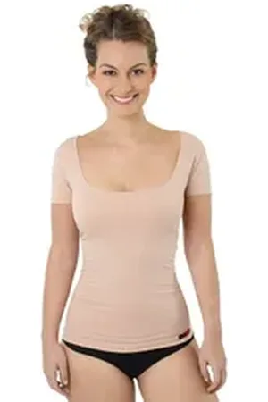 ALBERT KREUZ Unterhemd Damenunterhemd tiefer Rundausschnitt atmungsaktiv Kurzarm (kein Set, kein Set) beige XL