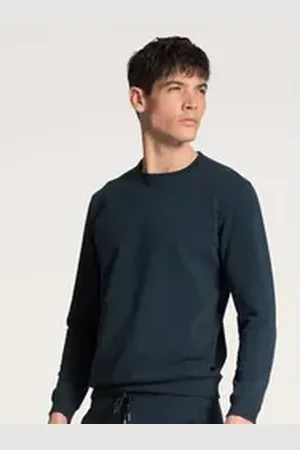 Calida Rundhalspullover Remix Basic Lounge Herren (1-tlg) blau S (46/48)