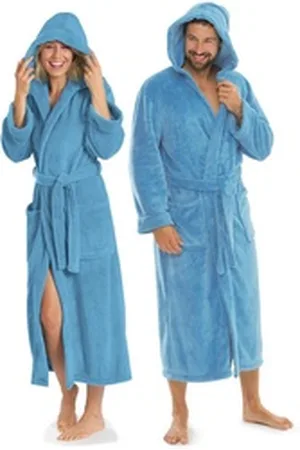 Aqua Bademantel Saunamantel Coral Fleece Kapuze für Sie&Ihn Malibu XL hellblau, Polyester blau XL