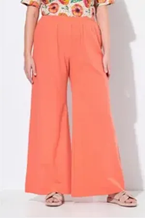 Ulla Popken Schlupfhose Palazzohose Leinenmix weites Bein Elastikbund orange 50/52