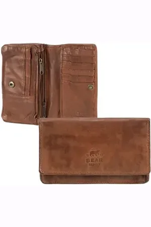 Bear Design Geldbörse "Emma" knautschiges Leder Geldbeutel Damen mit RFID Schutz, Damenbörse, Portemonnaie, cognac braun, 14 Kartenfächer, 15x9cm braun