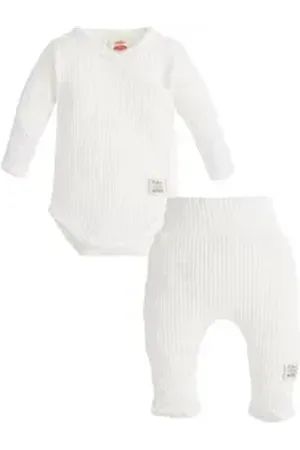 Makoma Erstausstattungspaket Baby Kleidung-Set Wickelbody & Hose mit Fuß Neutral -Harmony- (Set, 2-tlg) 100% Baumwolle weiß 74
