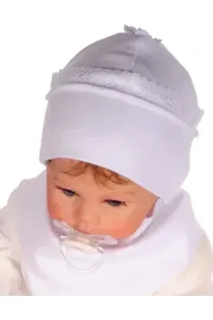 La Bortini Erstlingsmütze Baby Mütze in Weiß für Mädchen mit Rüschen festlich aus reiner Baumwolle, doppellagig, festlich, 32 bis 46 mit Blumen weiß 40-42