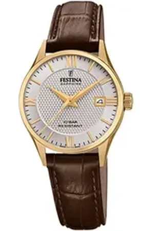 Festina Quarzuhr Analog Damen Uhr F20011/2 Leder, (Analoguhr), Damen Armbanduhr rund, Lederarmband braun, Elegant braun