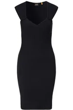 HUGO BOSS ORANGE Strickkleid C_Foberts in Rippoptik blau XS (34)