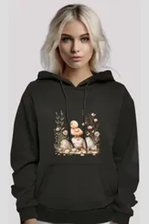 F4NT4STIC Kapuzenpullover Ostern Küken Ei Blumen Premium Qualität schwarz XL