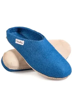 naturling Herren Filz Pantoffel Hausschuh (mit echter) Ledersohle blau 45 EU