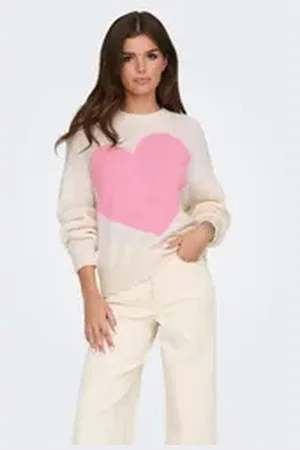 JACQUELINE DE YONG Strickpullover Weicher Cozy Strickpullover mit großem Herzmotiv JDYLOVELLA L/S HEART PULLOVER KNT beige XL