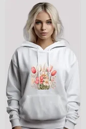 F4NT4STIC Kapuzenpullover Rosa weißer Frühlingsblumenstrauß Premium Qualität weiß XL