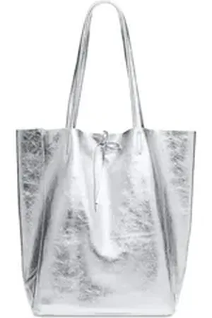 CASPAR Schultertasche - Großer Damen Metallic Leder Shopper - CLASSIC LINE - Modell No.781, elegant, robust & unempfindlich - 100% Echtleder - Handmade in Italy silberfarben