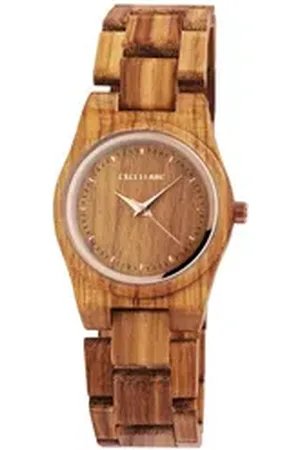 Excellanc Quarzuhr EX0587 Damenarmbanduhr aus Zebraholz Gliederarmband, Damenuhr Walnussholz
