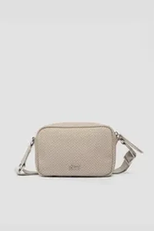 QS by s.Oliver Tragetasche Kleine Camera-Bag mit Reißverschluss und Logo-Detail, Logo beige