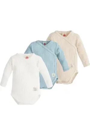 Makoma Wickelbody Baby Langarm Wickelbody Body Neugeborene Jungen & Mädchen (Spar-Set, 3-tlg., 3er-Pack) 100% Baumwolle beige 56