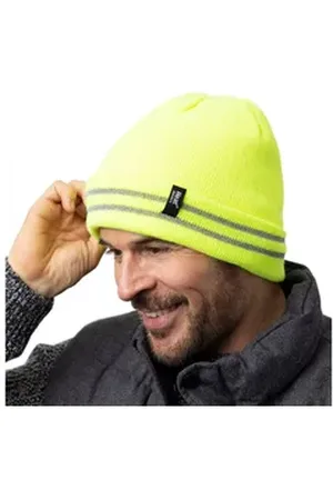 Heat Holders Strickmütze Herren Mütze mit reflektierenden Streifen gelb