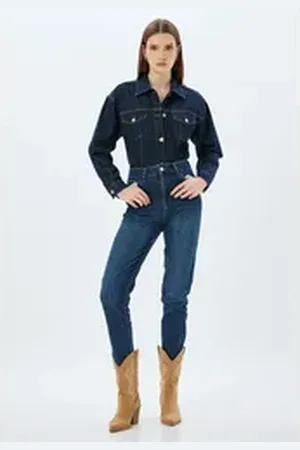 Koton High-waist-Jeans Hohe Leibhöhe Slim Straight blau 29/32