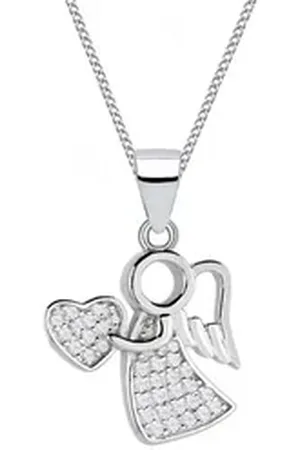 Goldene Hufeisen Kette mit Anhänger Halskette Kinder Engel Anhänger 925 Silber Mädchen Echtschmuck, 925 Sterling Silber mit Zirkonia, Silberschmuck für Kinder silberfarben 38cm