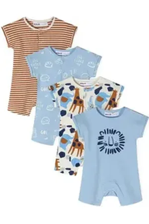 Minoti Schlafoverall Kurzarm-Strampler im 4-er Pack (0-24m) blau 74-80cm