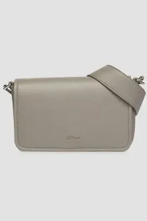QS by s.Oliver Tragetasche City-Bag aus Lederimitat mit abnehmbarem Logo-Schultergurt, Logo grau