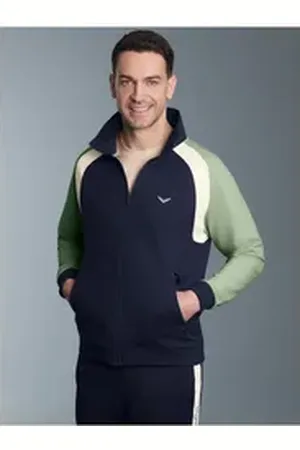 Trigema Trainingsjacke Sweatjacke mit Stehkragen (1-St) blau XXL