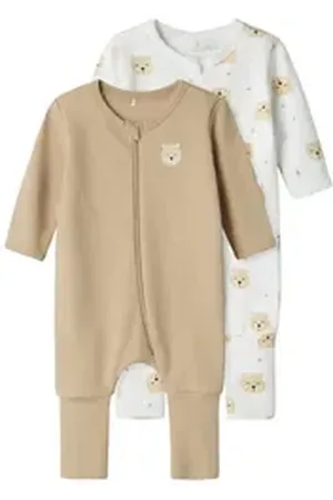 NAME IT Schlafoverall NBNNIGHTSUIT 2P ZIP FF OXFORD BEAR NOOS (Packung, 2-tlg) beige 50
