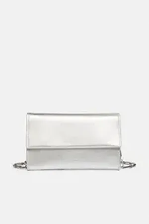 Comma, Comma Tragetasche Clutch aus Glattleder mit Kette, Tragehenkel silberfarben