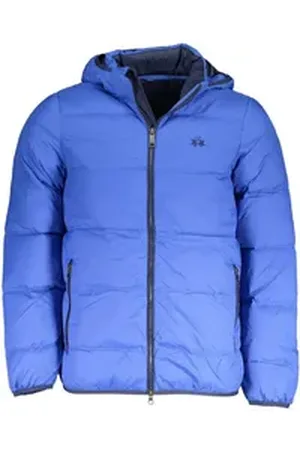 La Martina Outdoorjacke Blaue Herrenjacke mit abnehmbarer Kapuze und Stickerei - stilvoll! XL