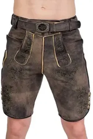Mark Maddox Trachtenlederhose Lederhose Herren kurz - BUCHNER - beige antik/grün beige|grün 56