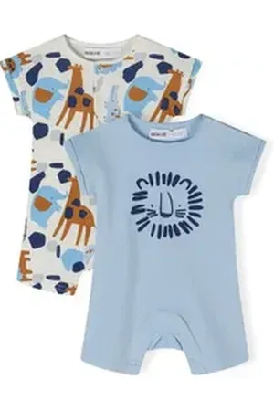 Minoti Schlafoverall Kurzarm-Strampler im 2-er Pack. (0-24m) blau 74-80cm