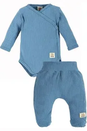 Makoma Erstausstattungspaket Baby Kleidung-Set Wickelbody & Hose mit Fuß Neutral -Harmony- (Set, 2-tlg) 100% Baumwolle blau 56