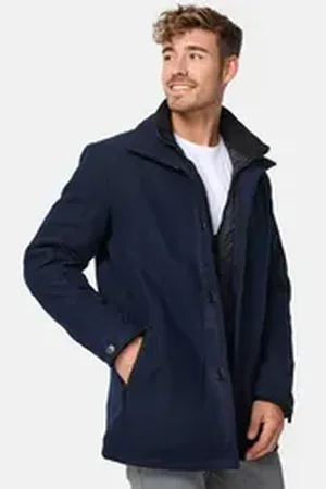 INDICODE Wollmantel Brittany mit wattierter Innenjacke und Zippertaschen braun L