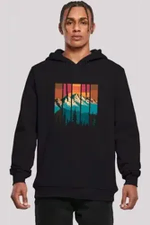 F4NT4STIC Kapuzenpullover Berg Sonnenuntergang Retro Premium Qualität schwarz L