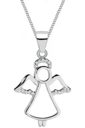 Goldene Hufeisen Kette mit Anhänger Halskette Kinder Engel 925 Silber Anhänger Mädchen Echtschmuck, 925 Sterling Silber mit Zirkonia, Silberschmuck für Kinder silberfarben 40cm