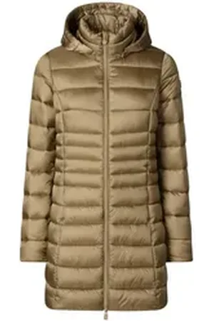 save the duck Steppjacke Damen Steppjacke lang REESE mit Kapuze Slim Fit (1-St) grün|schwarz 42