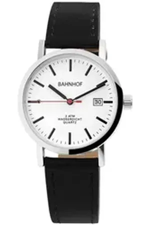 Bahnhof Quarzuhr BA001 Herrenuhr mit Lederimitationsarmband, Datumsanzeige, Herrenuhr Lederimitat