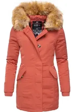 Marikoo Wintermantel Karmaa edler Parka mit Kunstfellkapuze orange S (36)