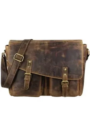 Greenburry Laptoptasche Vintage RevolverBag XL Leder Messenger Laptop Tasche 1541-25 braun