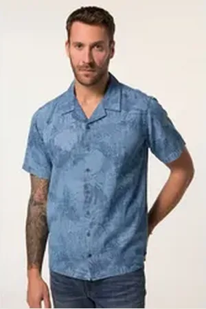 JP 1880 Kurzarmhemd JP 1880 Jeanshemd Denim Halbarm Laserprint blau 4XL