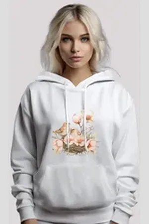 F4NT4STIC Kapuzenpullover Vogelnest Blumen Premium Qualität weiß XL
