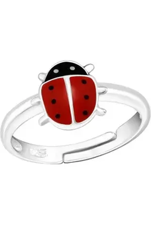 Bungsa Fingerring Ring Marienkäfer aus 925 Silber Kinder (Ring, 1-tlg), Mädchen Jungen rot|silberfarben