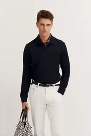 Bugatti Langarm-Poloshirt mit langen Ärmeln blau 4XL