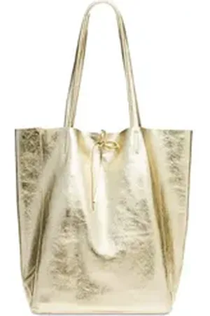 CASPAR Schultertasche - Großer Damen Metallic Leder Shopper - CLASSIC LINE - Modell No.781, elegant, robust & unempfindlich - 100% Echtleder - Handmade in Italy goldfarben