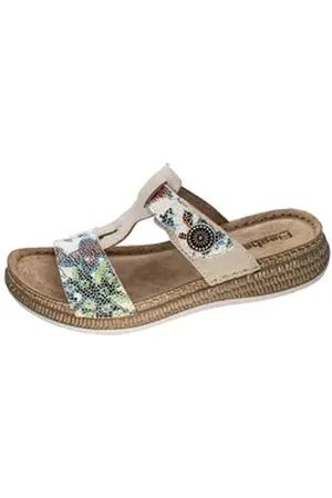 Fischer Markenschuh Steffi Pantolette aus Nappalino (Lederimitat), Fleecefutter, mit gepolstertem Fußbett beige|braun|bunt 42 EU