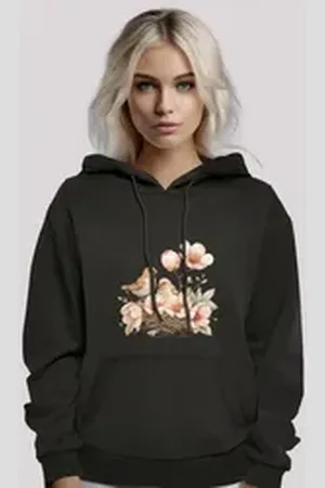 F4NT4STIC Kapuzenpullover Vogelnest Blumen Premium Qualität schwarz S