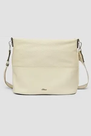 QS by s.Oliver Tragetasche Seitlich perforierte Hobo-Bag mit Reißverschluss und Logo-Detail, Logo beige