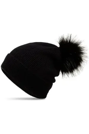 CASPAR Bommelmütze MU212 Gefütterte Damen Strick Long Beanie Mütze mit Kunstfell Bommel schwarz