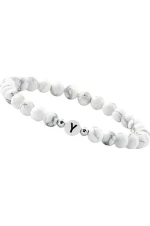 GOOD.designs Perlenarmband (1-tlg), aus Howlith-Steinen mit dem Buchstaben Y weiß
