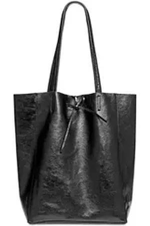 CASPAR Schultertasche - Großer Damen Metallic Leder Shopper - CLASSIC LINE - Modell No.781, elegant, robust & unempfindlich - 100% Echtleder - Handmade in Italy schwarz