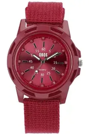 QBOS Quarzuhr QB0015 Herrenuhr mit Textilarmband, dunkelrot, Herrenuhr Textil