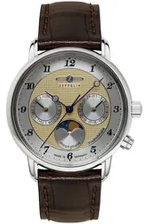 Zeppelin Quarzuhr Friedrichshafen Lady Moonphase 8537-5, Armbanduhr, Damenuhr, Mondphase, Lederarmband, Made in Germany braun